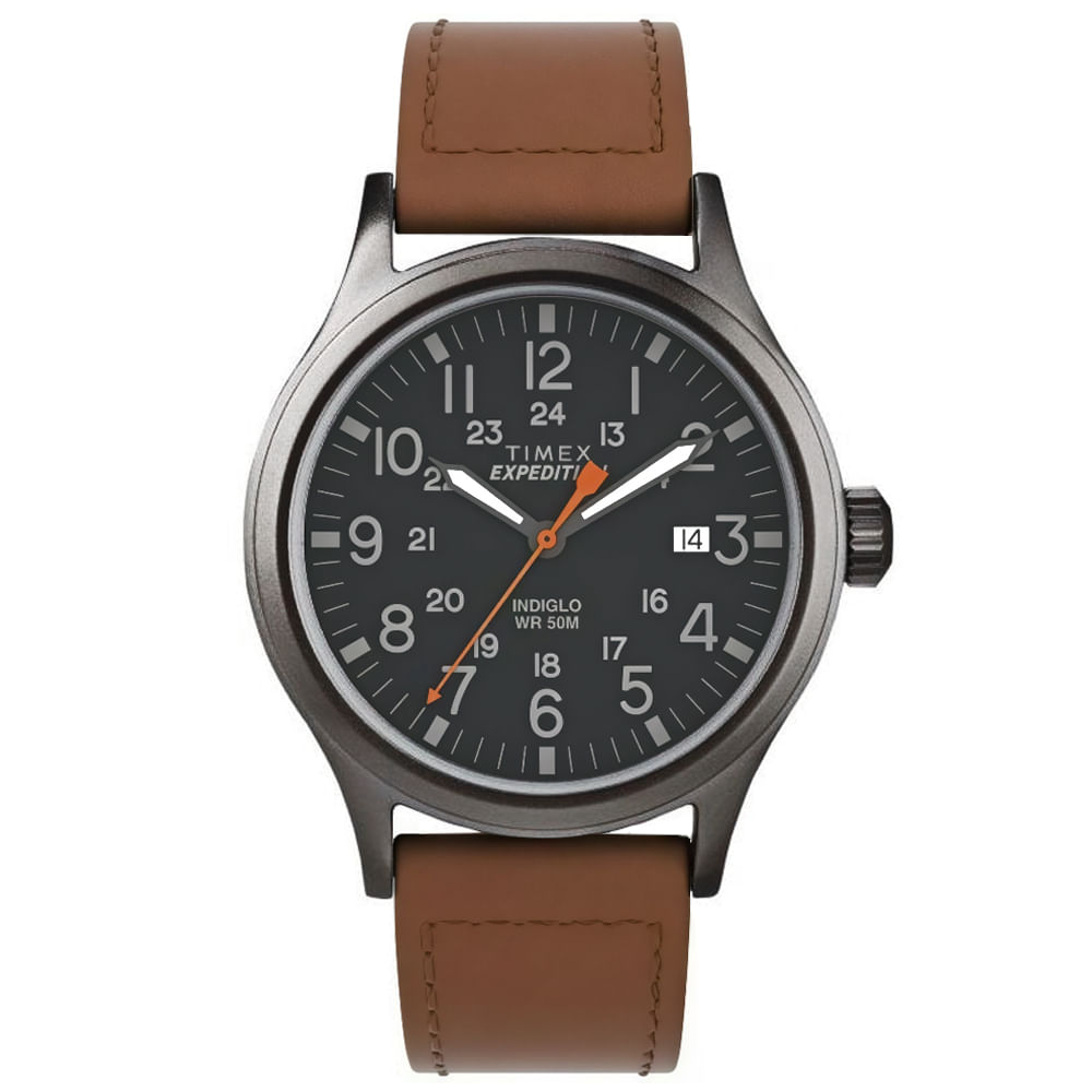 Reloj Timex Expedition Scout TW4B26000 Luz Indiglo Fecha Correa de Cuero Marrón
