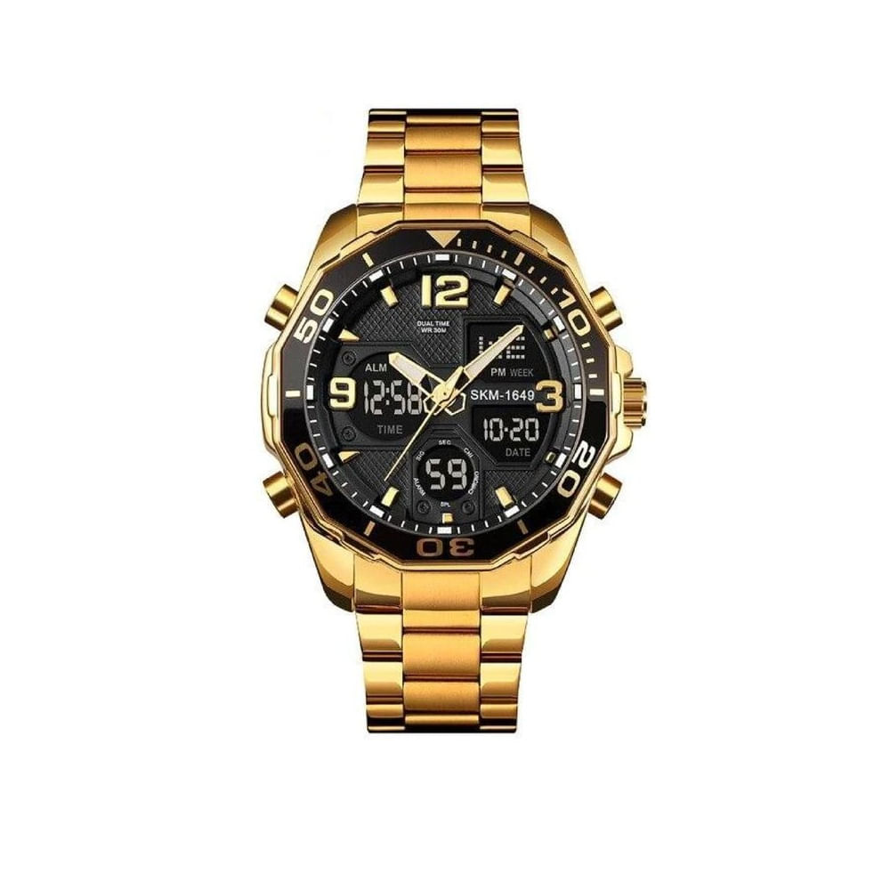 Reloj SKMEI 1649 multifunción con hora dual a prueba de agua IP67 gold