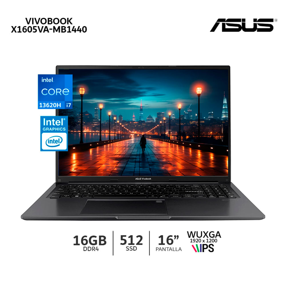 Laptop Asus Vivobook X1605VA-MB1440 Intel i7-13620H 16Gb DDR4 Ssd 512GB Pantalla 16 WUXGA
