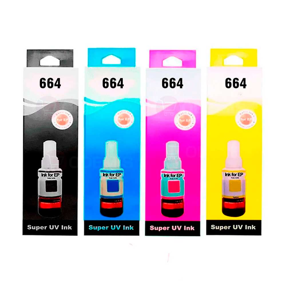 Kit Tintas Epson T664 Negro y colores 70ml L455 Compatible