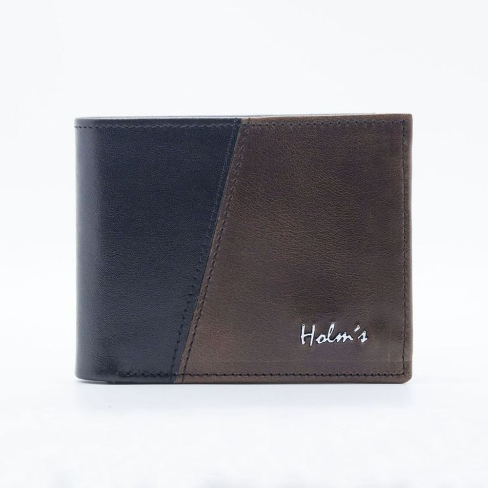 BILLETERA HOLMS CUERO B158 CABALLERO NEGRO CON CAMEL