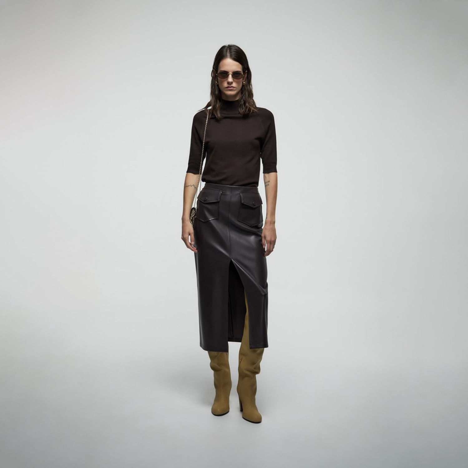 Falda Mujer Sfera Acolchada Cremallera Pol Mx Chocolate