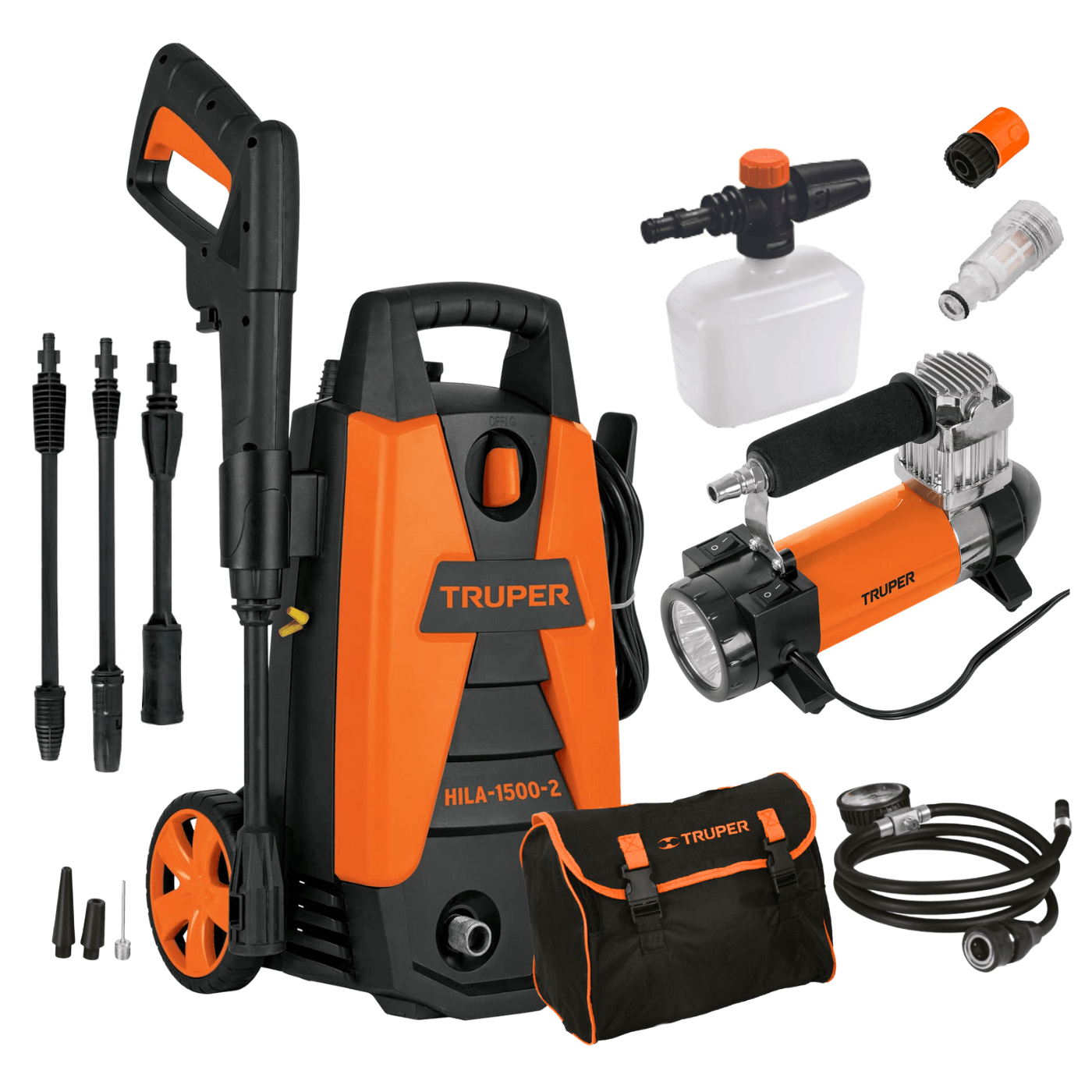 Combo Hidrolavadora 1500PSI - compresor de aire 150PSI Truper 102095-19999