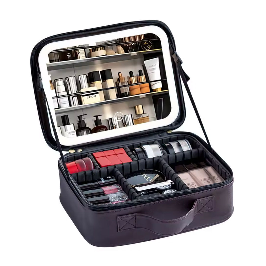 Maletín Neceser Para Maquillajes Con Luz Y Espejo Negro