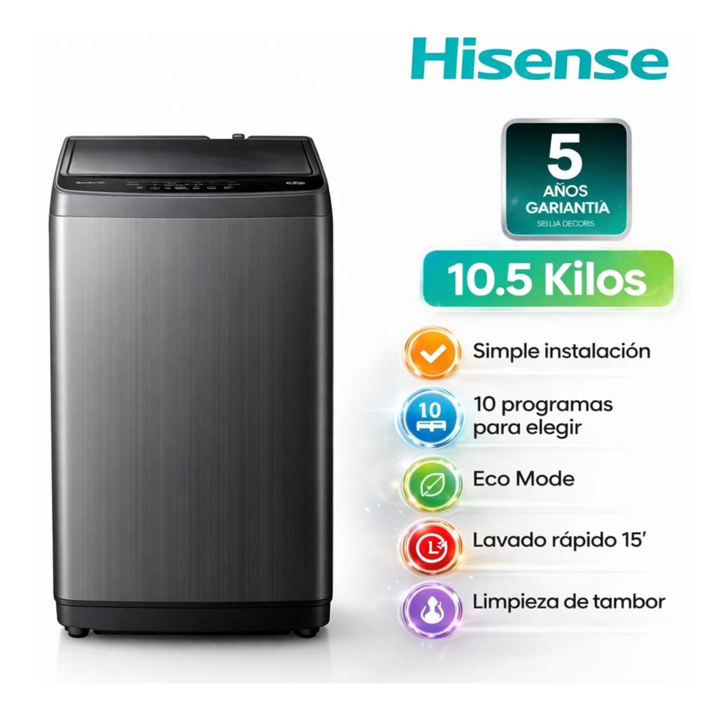 Lavadora Hisense 10.5kg  WT1D1030UT Carga Superior