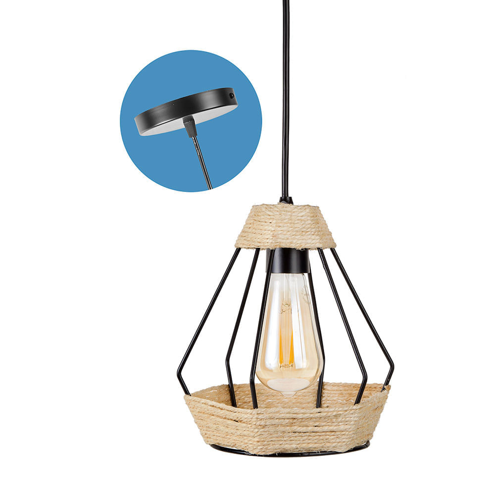 Lámpara Colgante Gramilla Negro E27 Ciametsa de Acero al Carbono/Bimetal