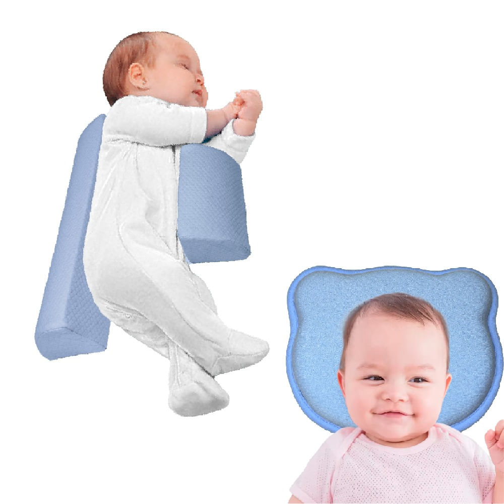 Cojín Anticaídas y Almohada Anti Cabeza Plana Bebé Celeste  Teraflex