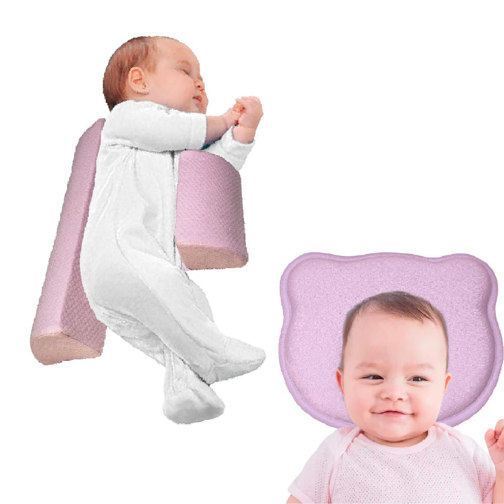 Cojín Anticaídas y Almohada Anti Cabeza Plana Bebé Rosado  Teraflex