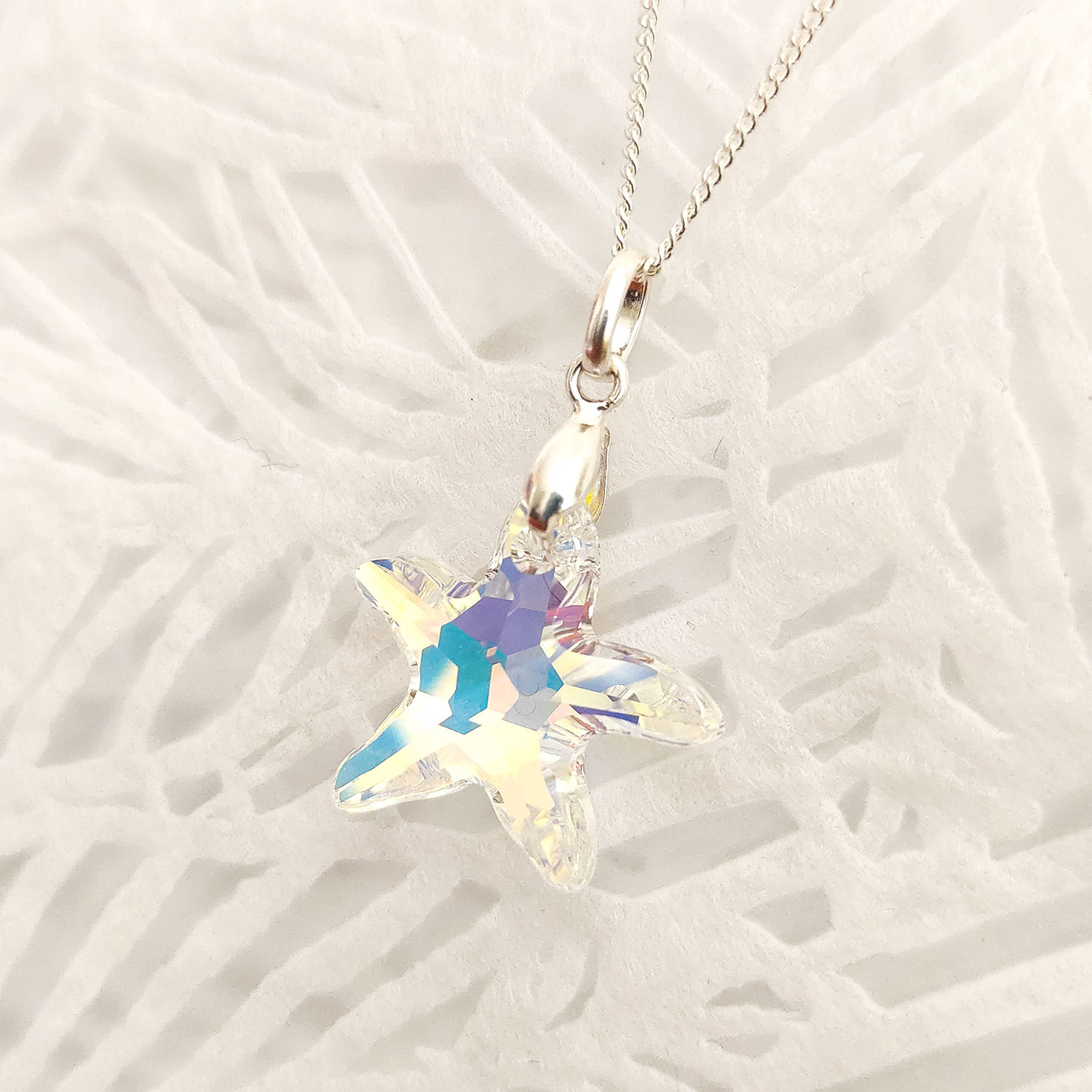 Collar de Plata para Mujer con Dije Estrella de Mar y Cristal Blanco - Regalo Elegante