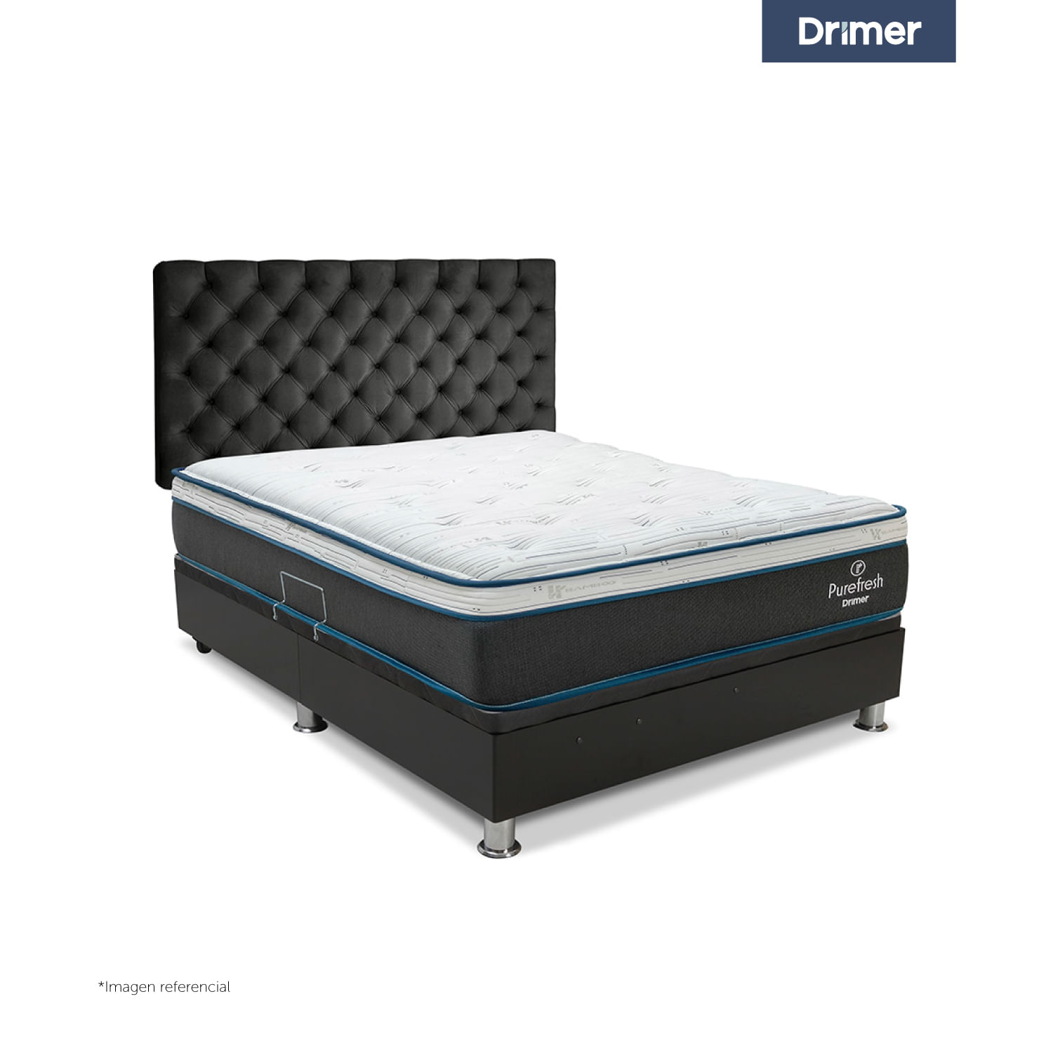 Dormitorio Praktibox Laqueada Pure Fresh 1.5 Plazas Capitone Gris Oscuro