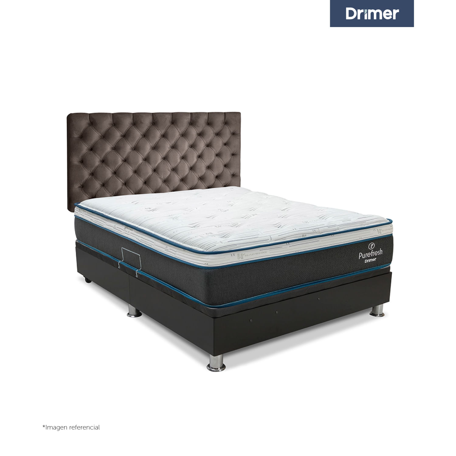 Dormitorio Praktibox Laqueada Pure Fresh 1.5 Plazas Capitone Marron