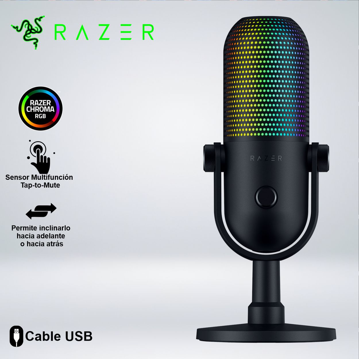 MICROFONO RAZER SEIREN V3 USB RGB STREAMING SENSOR TOUCH SILENT NEGRO