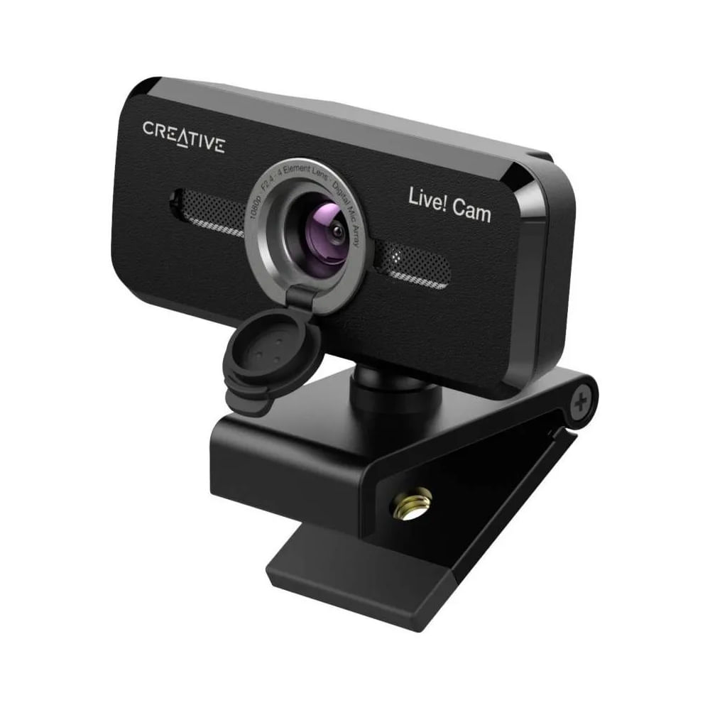 Cámara Creative Live! Cam Sync V2 FHD 1080p con tapa y micrófono dual - USB negra