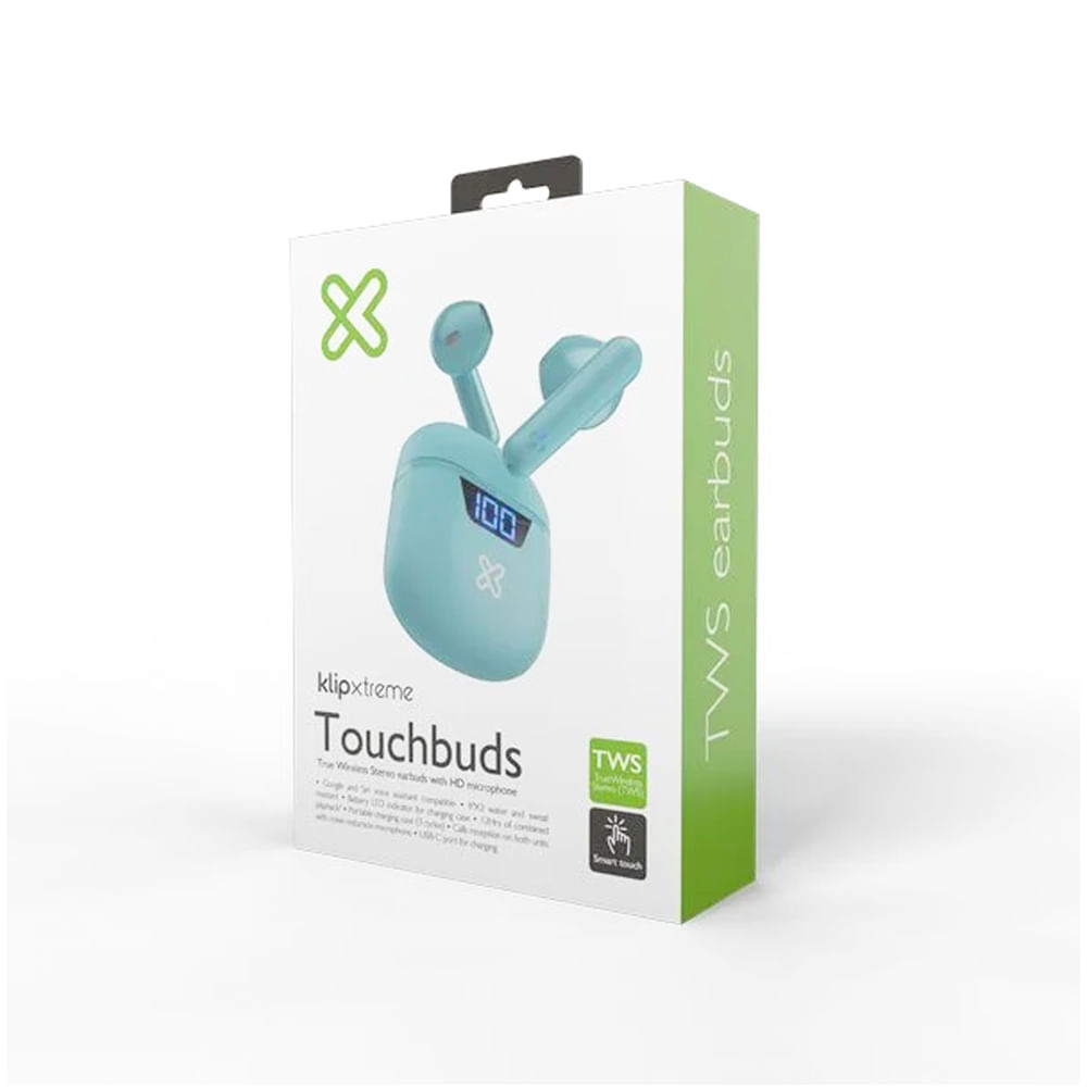 Auriculares Bluetooth Klip Xtreme TouchBuds KTE-006 en color aqua - Conectividad superior y diseño