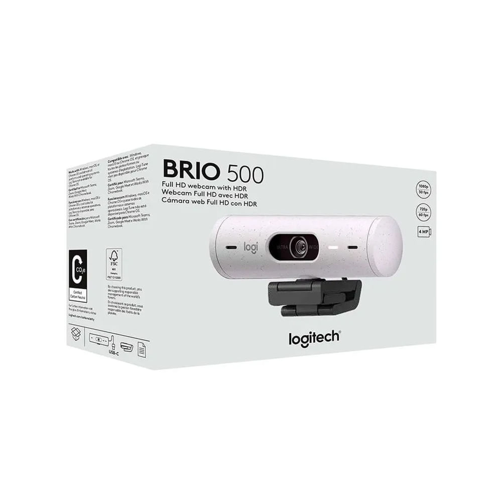 Cámara Logitech Brio 500 FHD 1080p USB-C en color blanco - Ideal para videoconferencias y streaming