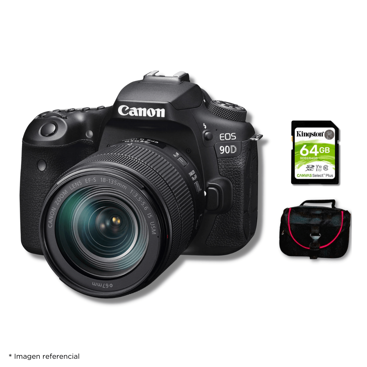 Cámara Canon EOS 90D DSLR y Lente EF-S 18-135 MM IS USM y Kit Básico