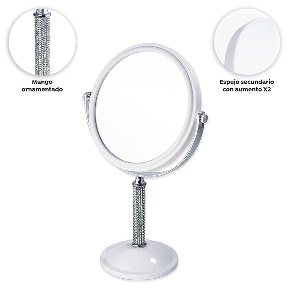 Espejo de Tocador Glow Redondo 2 en 1 Blanco
