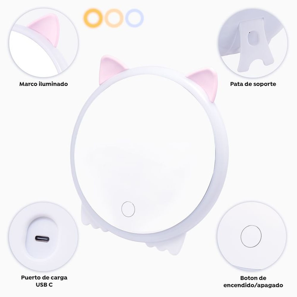 Espejo de Tocador Gatita Led Blanco