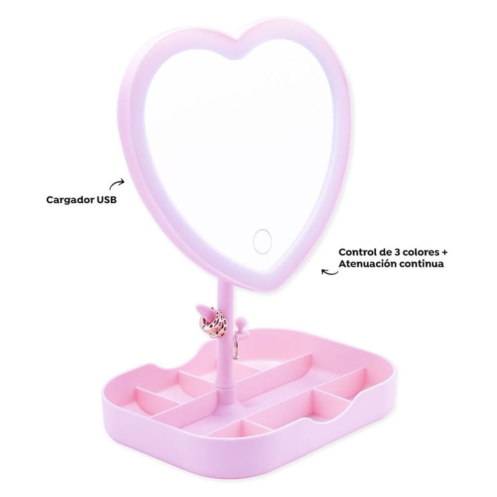 Espejo de Tocador Corazon Led Rosa