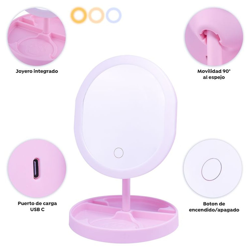 Espejo de Tocador Vanity Led Rosado