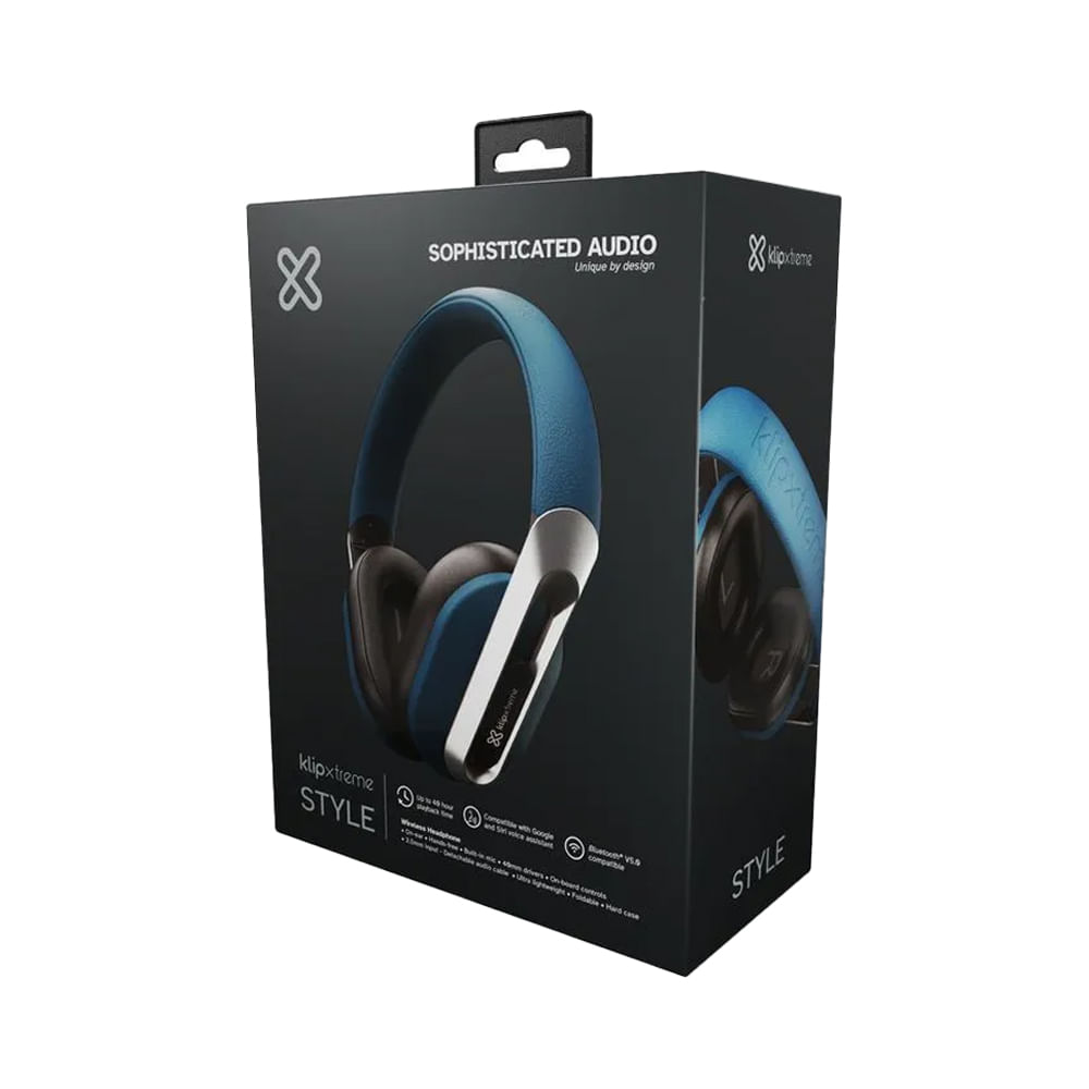 Auriculares Bluetooth Klip Xtreme KWH-750, color azul, sonido envolvente y diseño cómodo.