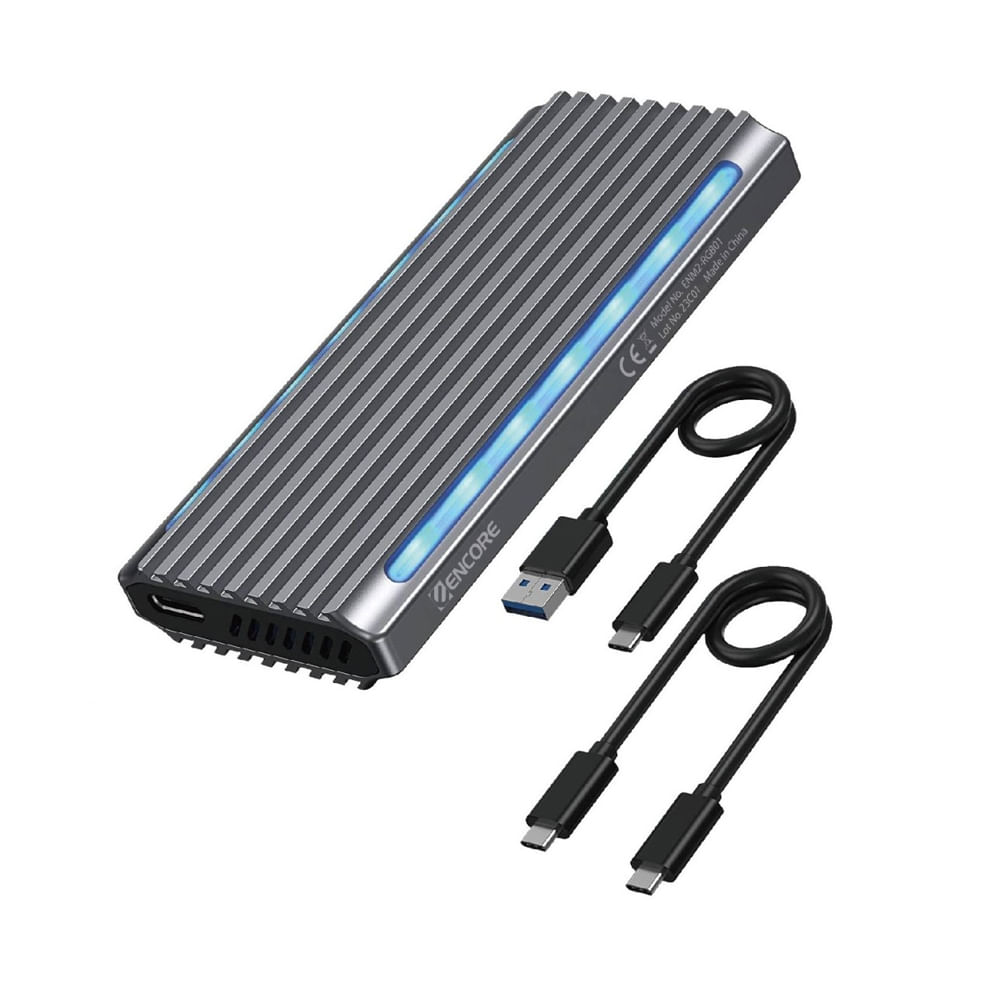 Case SSD NVMe M.2 Encore ENM2-RGB01 USB-C y USB 3.0, aluminio, elegante y rápido