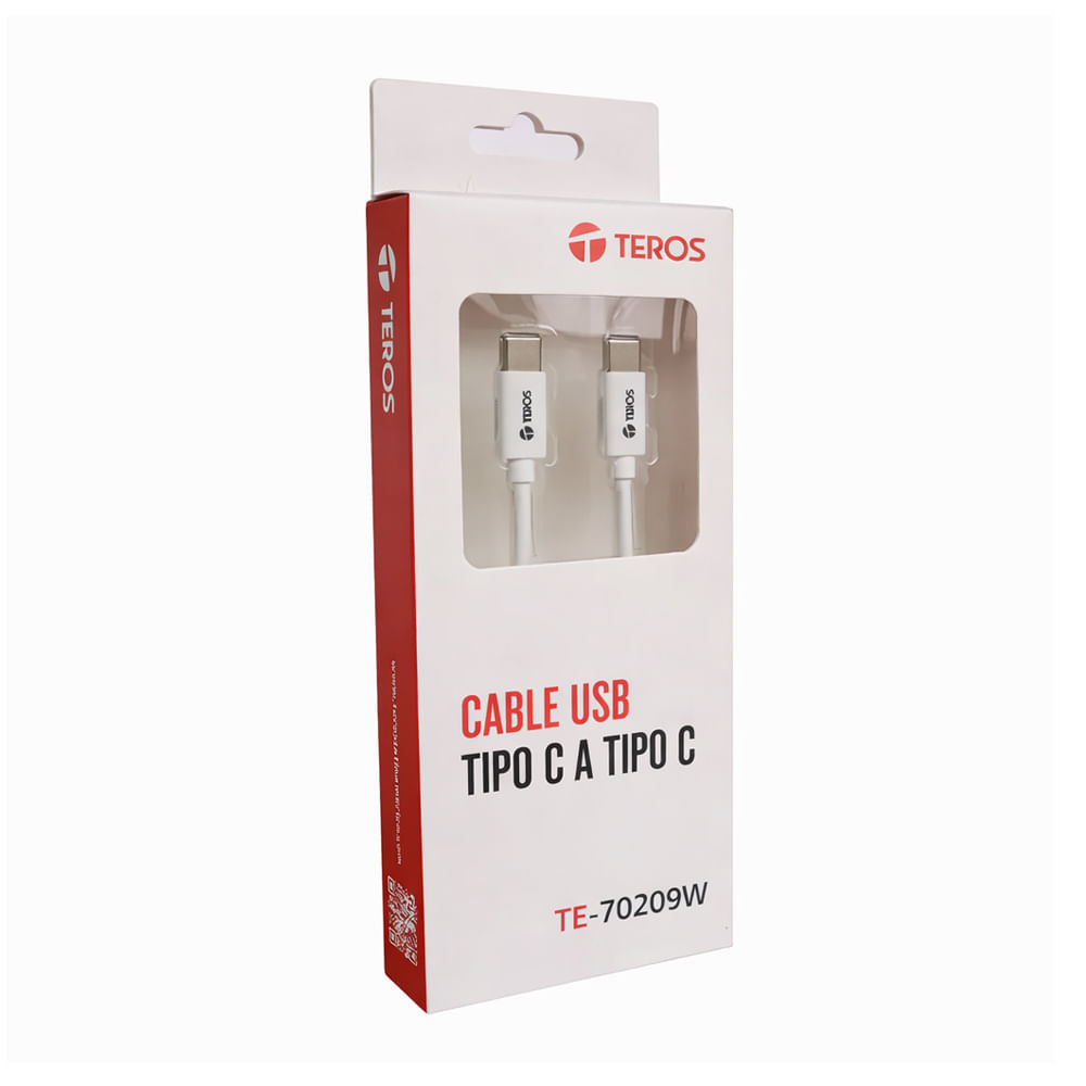 Cable USB Tipo C Teros TE-70209W, 3A y 60W, Conexión Rápida, Color Blanco, Alta Velocidad