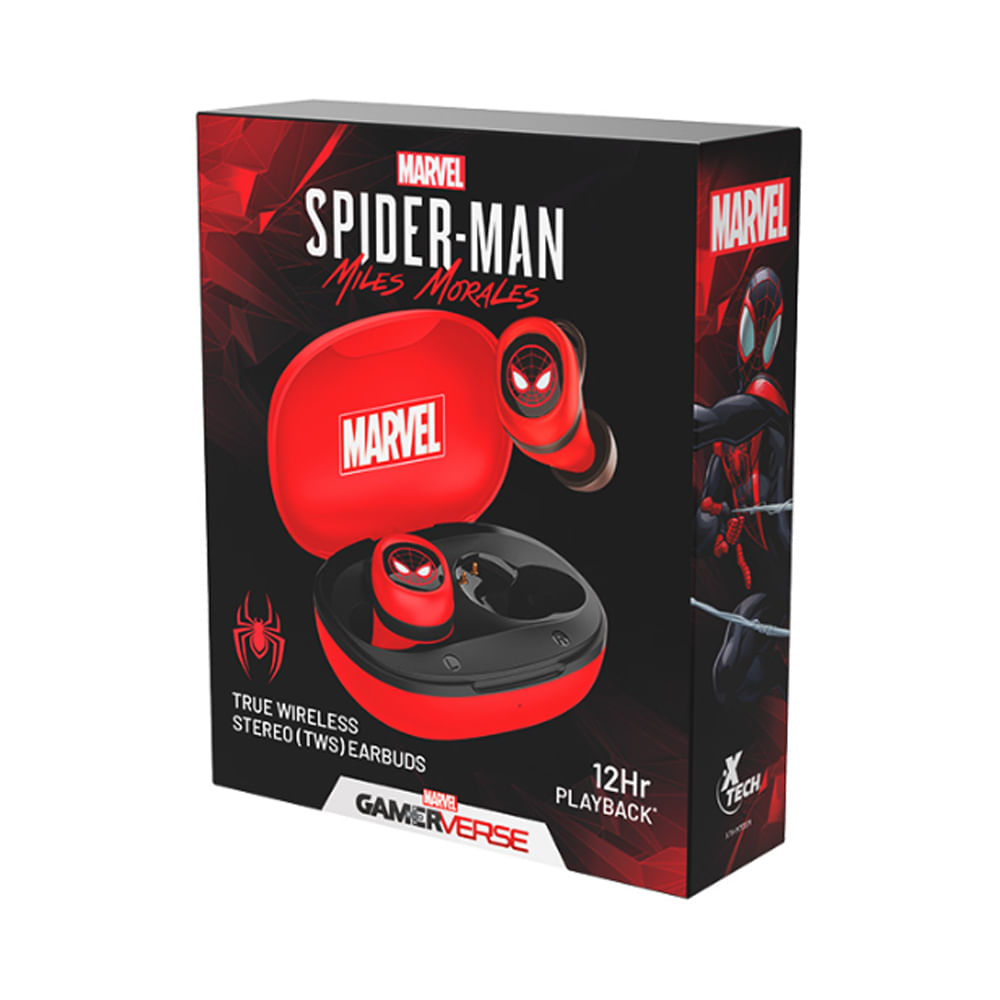 Audífonos inalámbricos Xtech Spiderman Bluetooth 5.1 con micrófono - 12 horas de batería, color roj