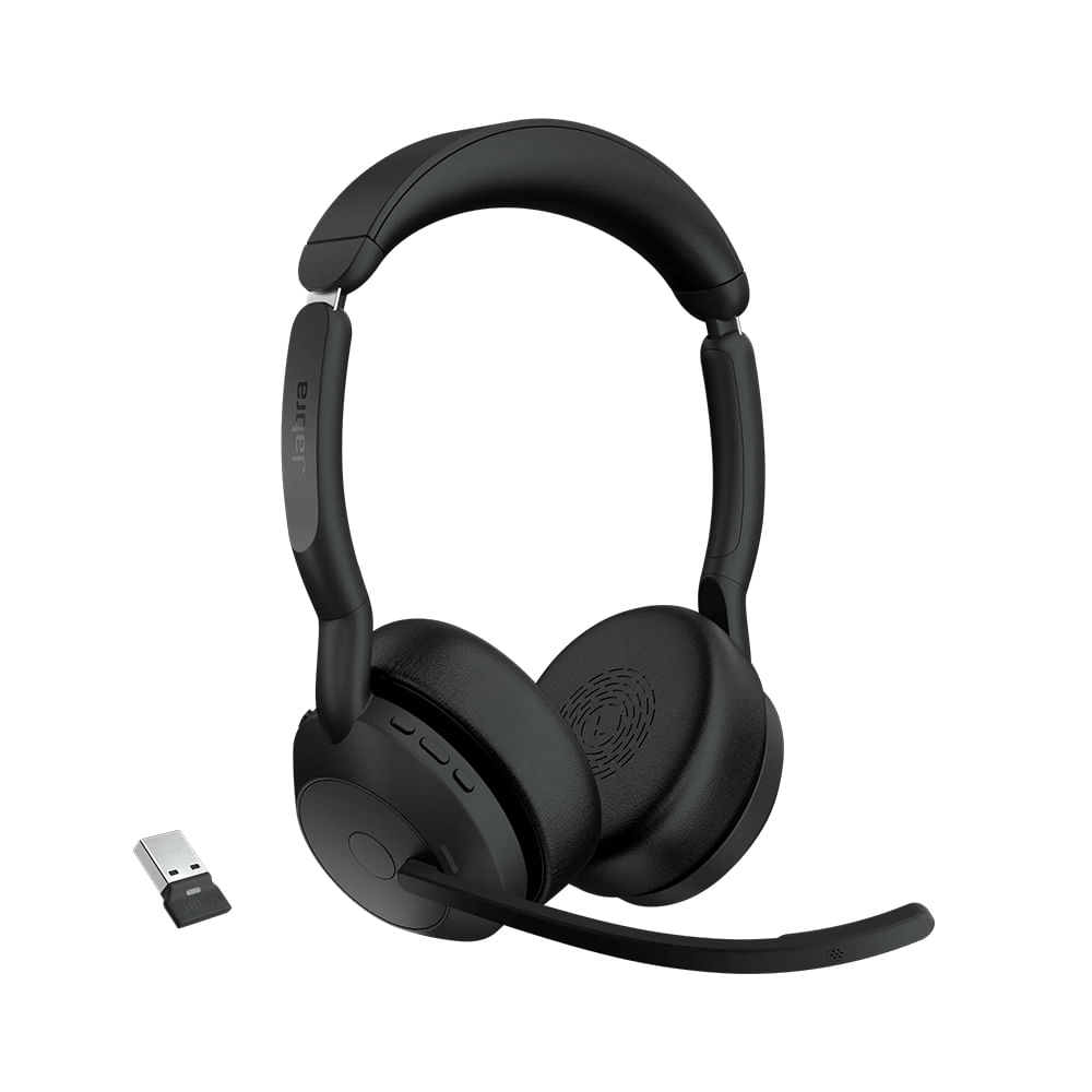 Auriculares Jabra Evolve2 55 con Link380a UC, sonido estéreo de alta calidad y conectividad óptima