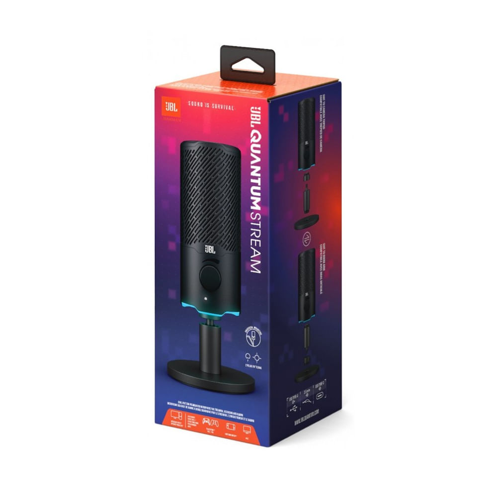 Micrófono JBL Quantum Stream Studio USB cableado, color negro - sonido profesional y nítido