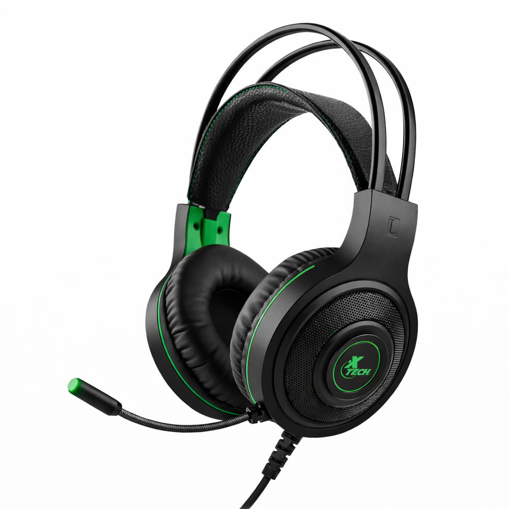 Auriculares para juegos Xtech XTH-560, negros con detalles verdes, conexión 3,5 mm y adaptador incl