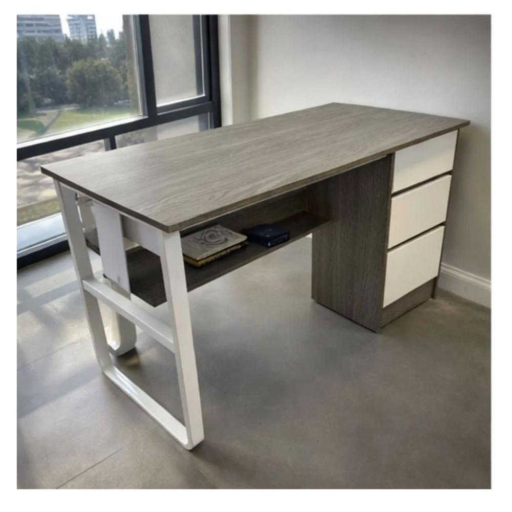 Escritorio Moderno Gris 2 Niveles 3 Cajones 120cm Modelo 202