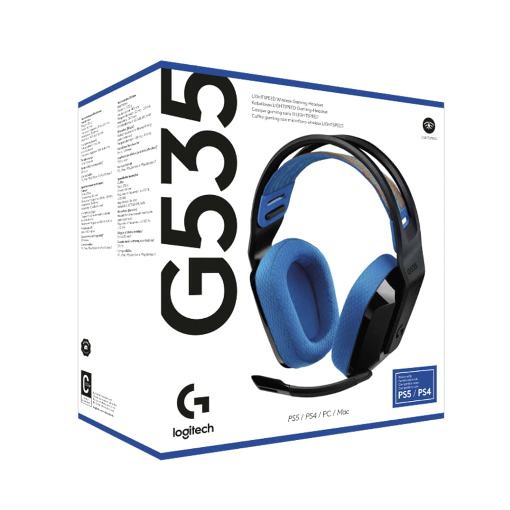 Audífonos inalámbricos Logitech G535 Lightspeed para PS5, PS4 y PC - Negro/Azul con micrófono
