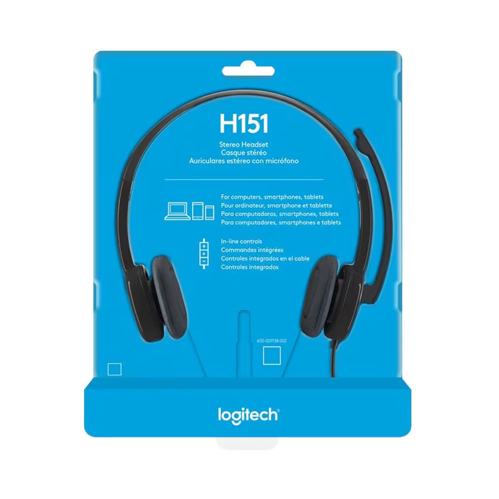 Audífonos Logitech H151 estéreo con micrófono, color negro, confort y sonido nítido.
