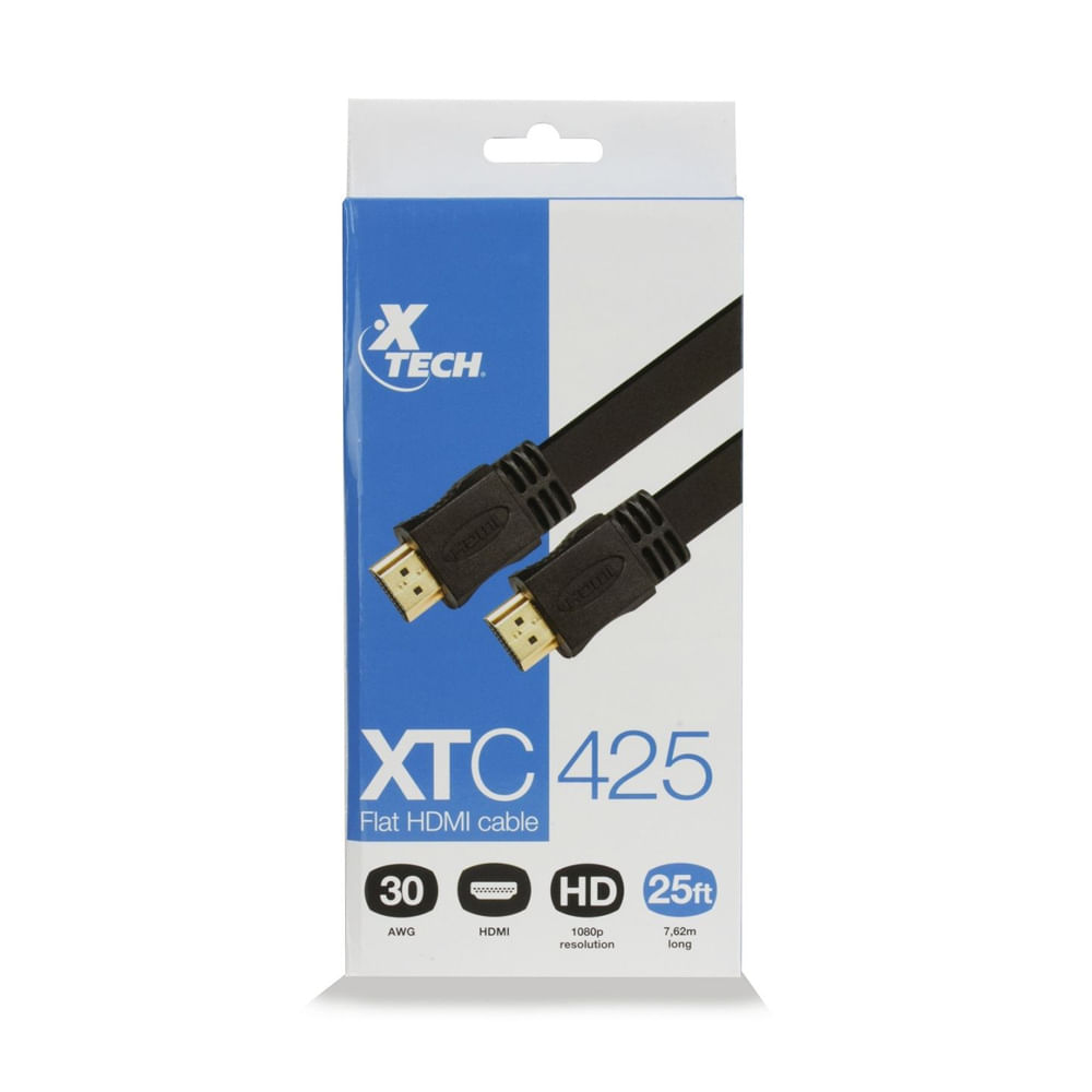 Cable HDMI plano Xtech de 25 pies para video y audio - Conexión de alta calidad y durabilidad