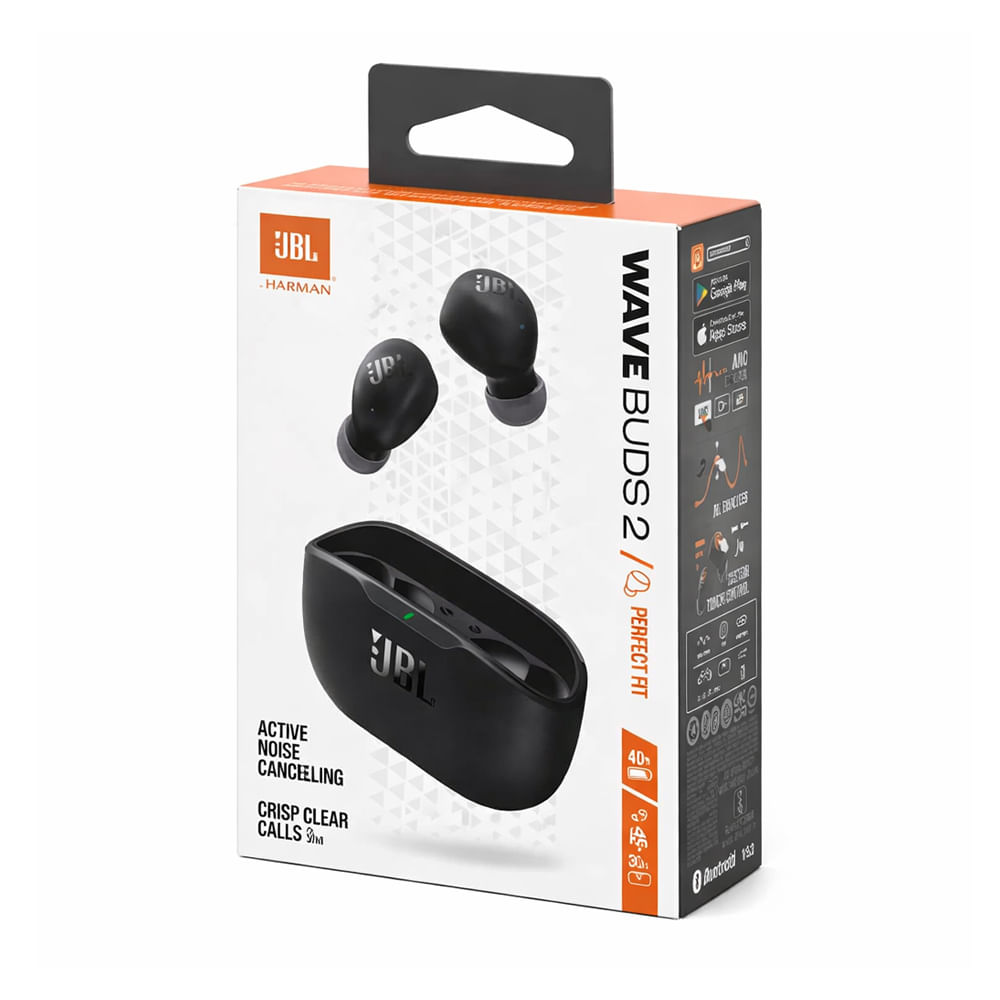 Auriculares inalámbricos JBL Wave Buds 2 - Compactos y elegantes en color negro, sonido envolvente