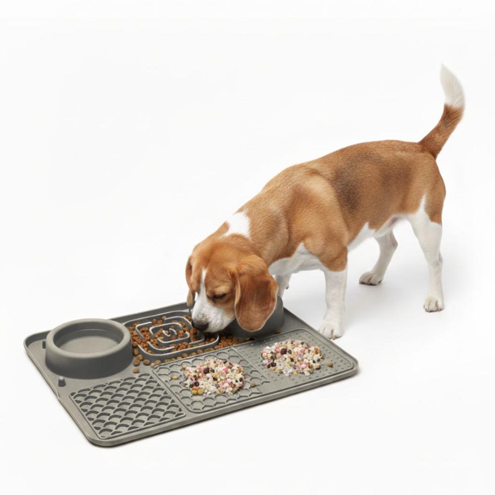 Plato Antiestrés para Mascotas Mejora Digestión Perros y Gatos 6 en 1 Comedero Bebedero Gris Plato Antiestrés para Mascotas Mejora Digestión Perros y Gatos 6 en 1 Comedero Bebedero Gris