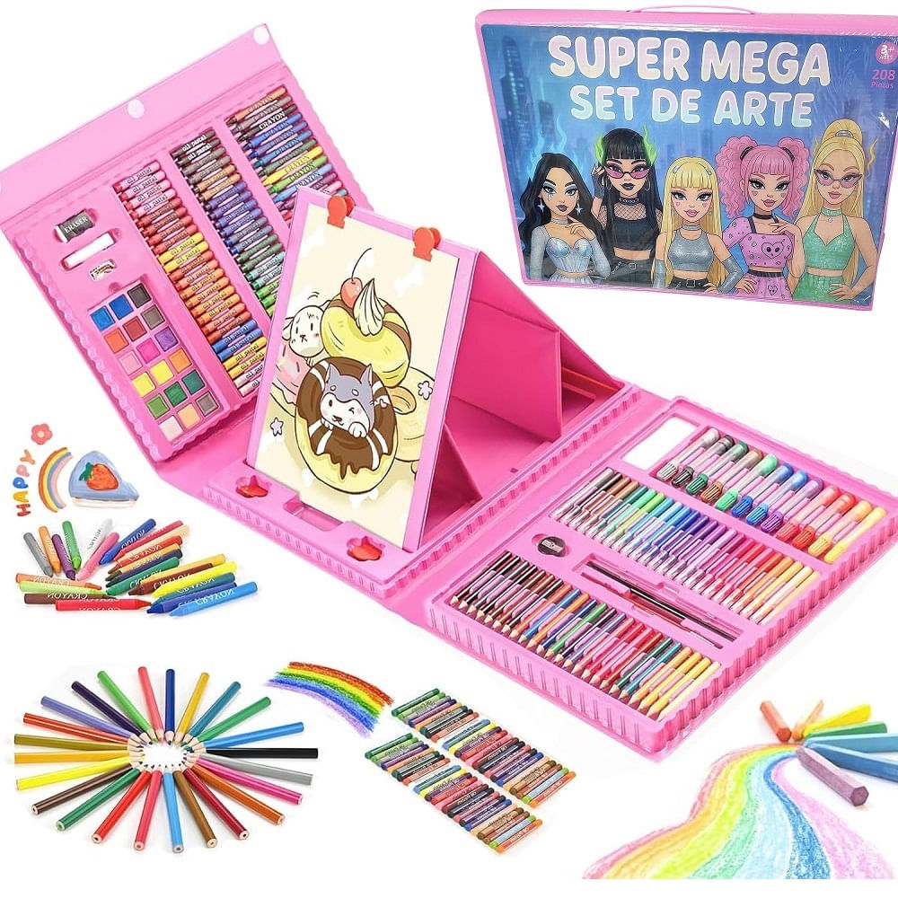 Set de Arte 208 Piezas Pinturas y Acuarelas para Pintar Fucsia
