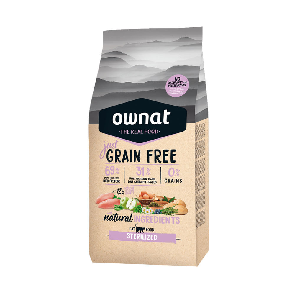 Alimento Ownat Just Libre de Granos Gatos Esterilizados 8kg