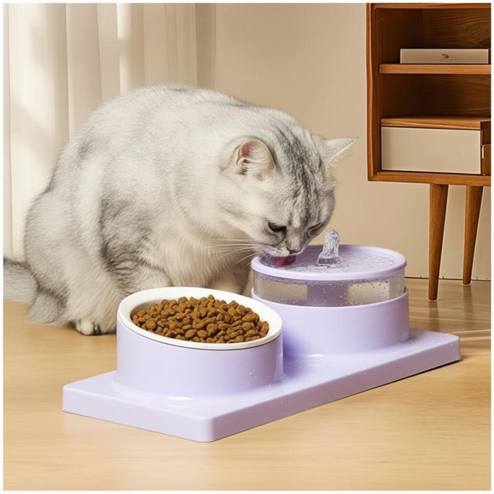 Comedero y Bebedero con Fuente de Agua Eléctrico para Mascotas Gato Perro Morado Comedero y Bebedero con Fuente de Agua Eléctrico para Mascotas Gato Perro Morado