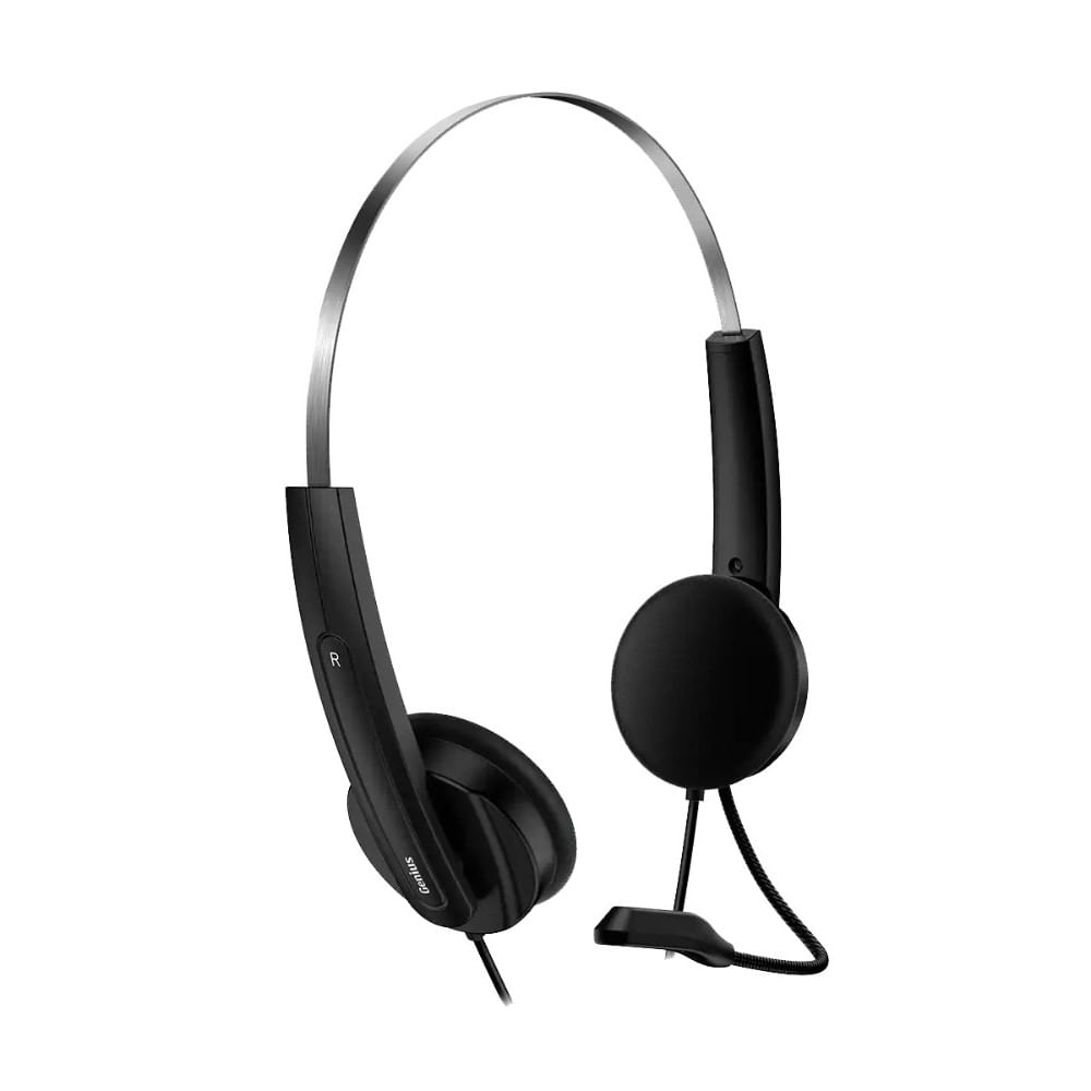 Audífonos Genius HS-220U con micrófono, conectividad USB-C, color negro, diseño cómodo y ligero