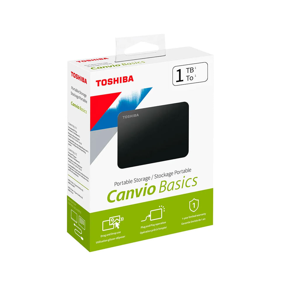 Disco Duro Externo Toshiba Canvio Basics 1TB 2.5"" Negro - USB 3.0, Garantía 1 Año