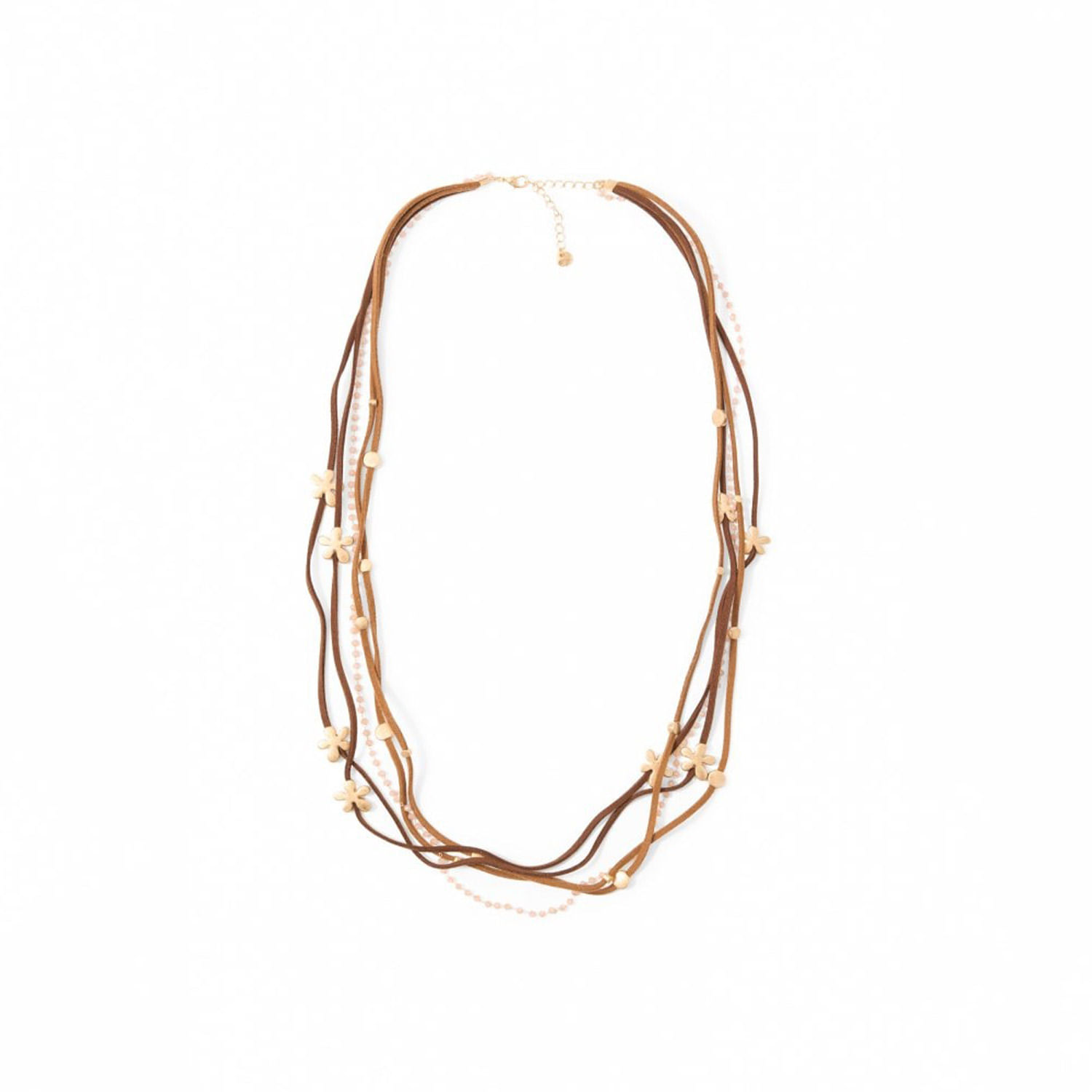 Collar Mujer Sfera Multifilas Flores Marrón