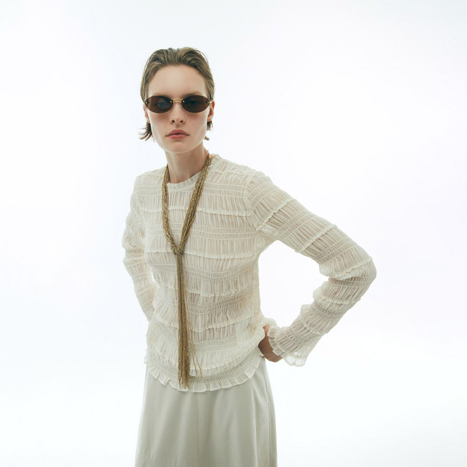 Collar Mujer Sfera Corbatero Cuentas Oro