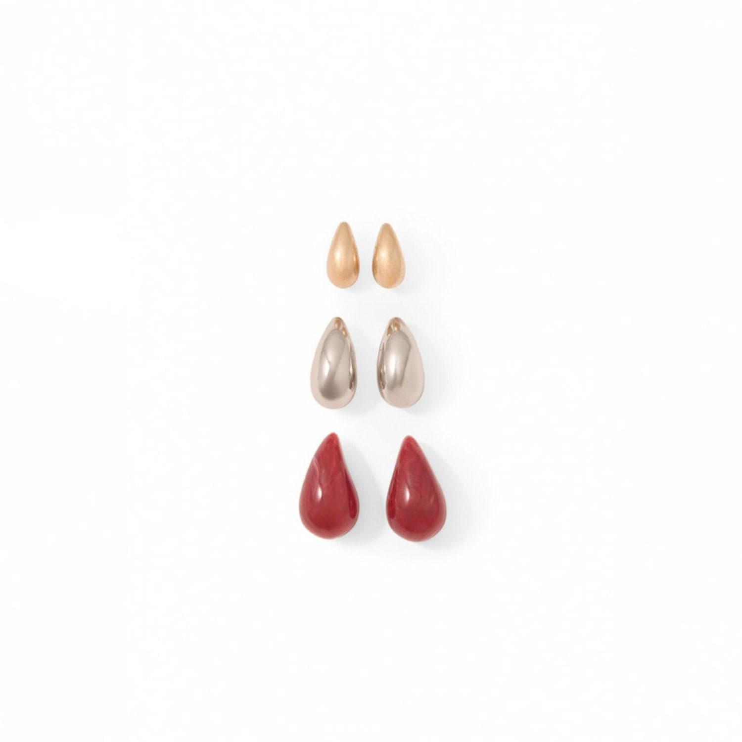 Pendientes Mujer Sfera Set3 Gotas Burdeos