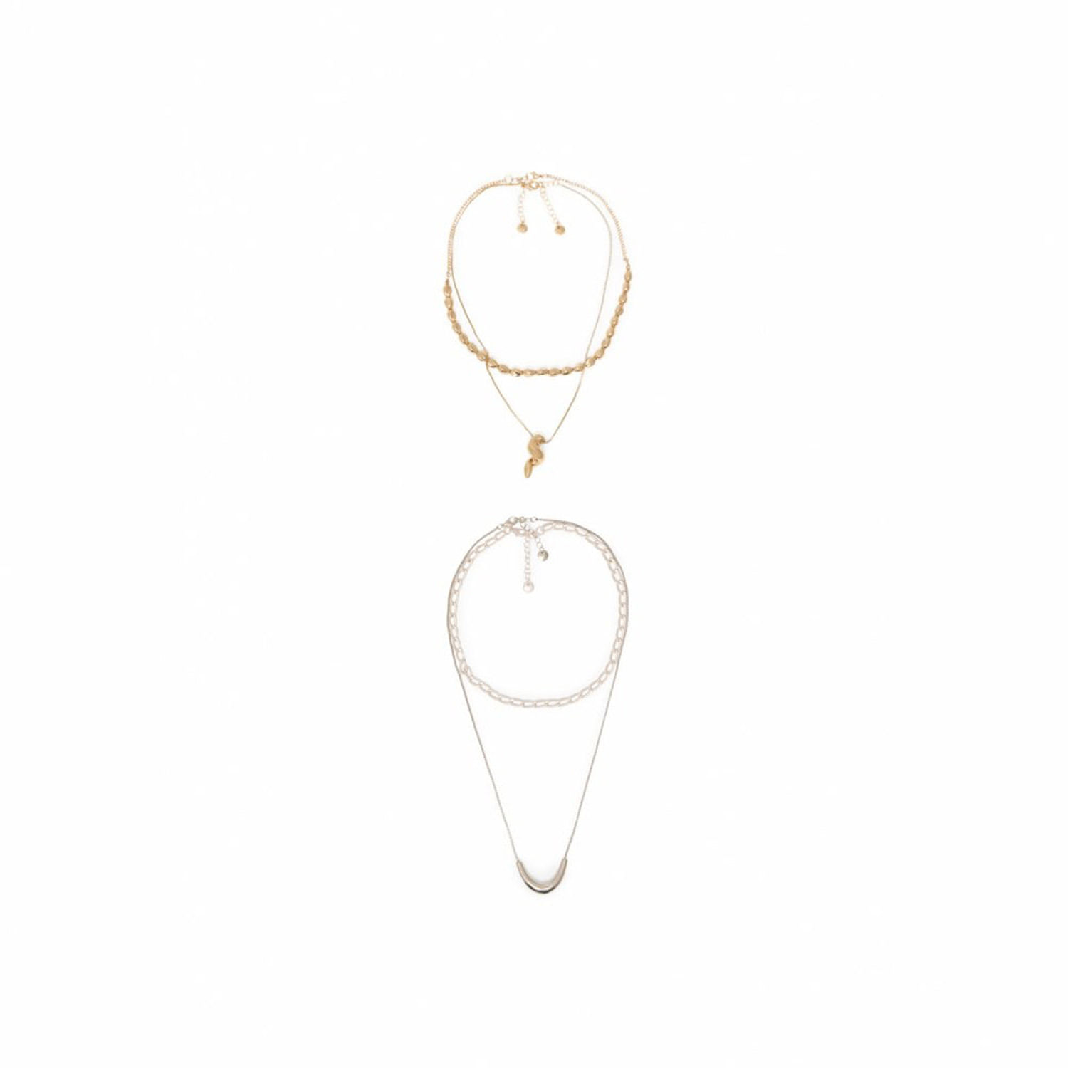 Set Mujer Sfera Multifilas Metal Oro Plata