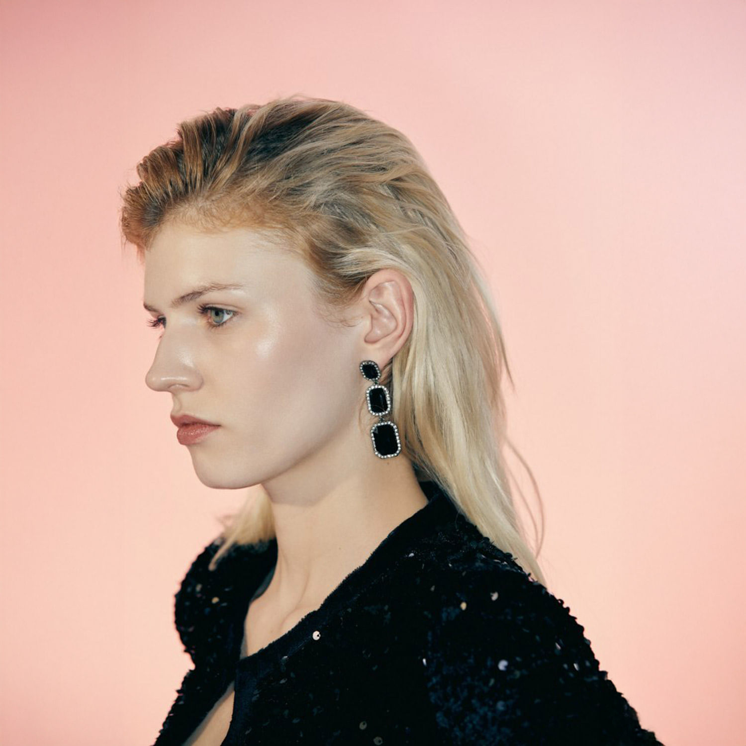 Pendientes Mujer Sfera Triple Negro