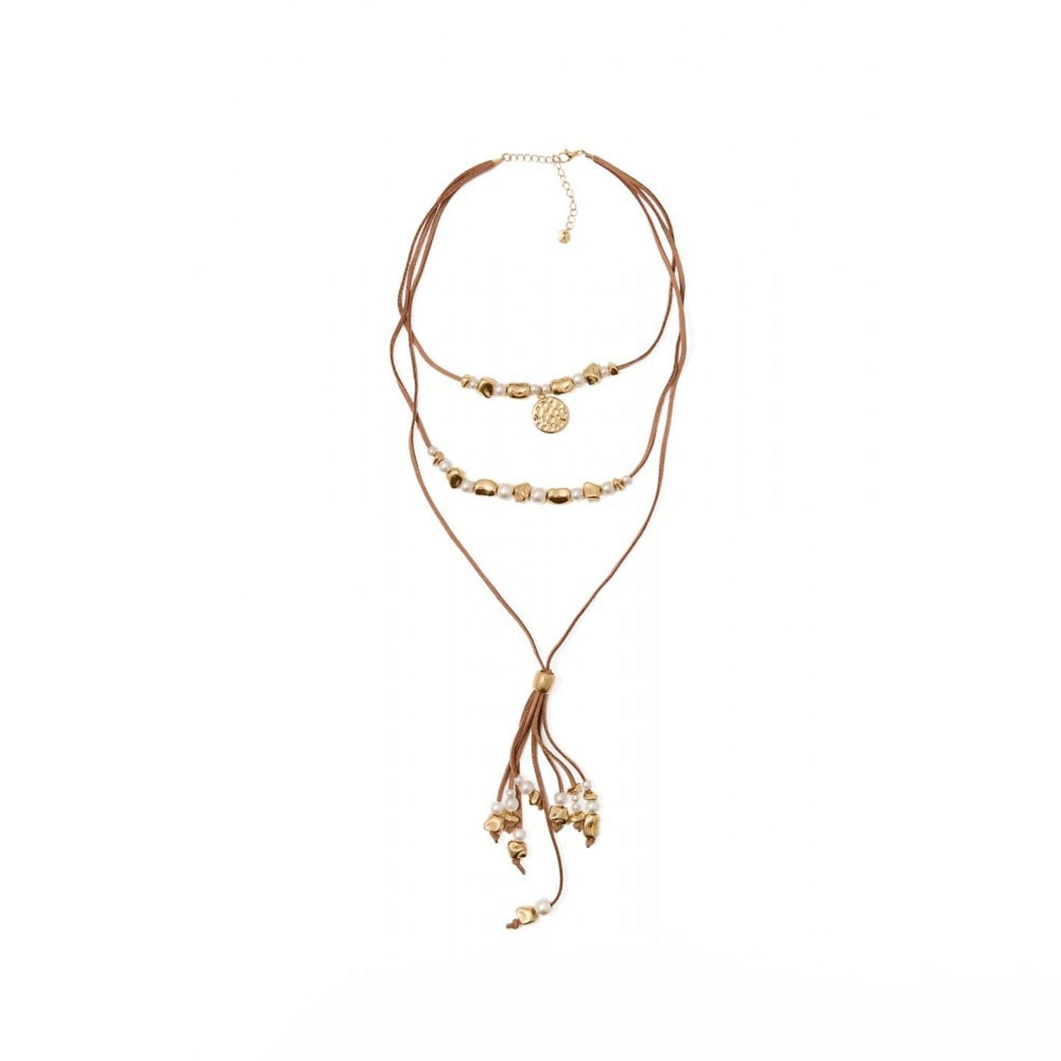 Collar Mujer Sfera Flecos Cordon Marrón