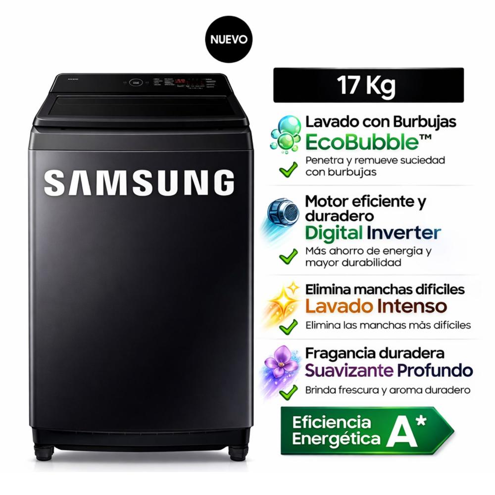 Lavadora Samsung 17Kg  WA40F17E7CPE  EcoBubble Gris Grafito