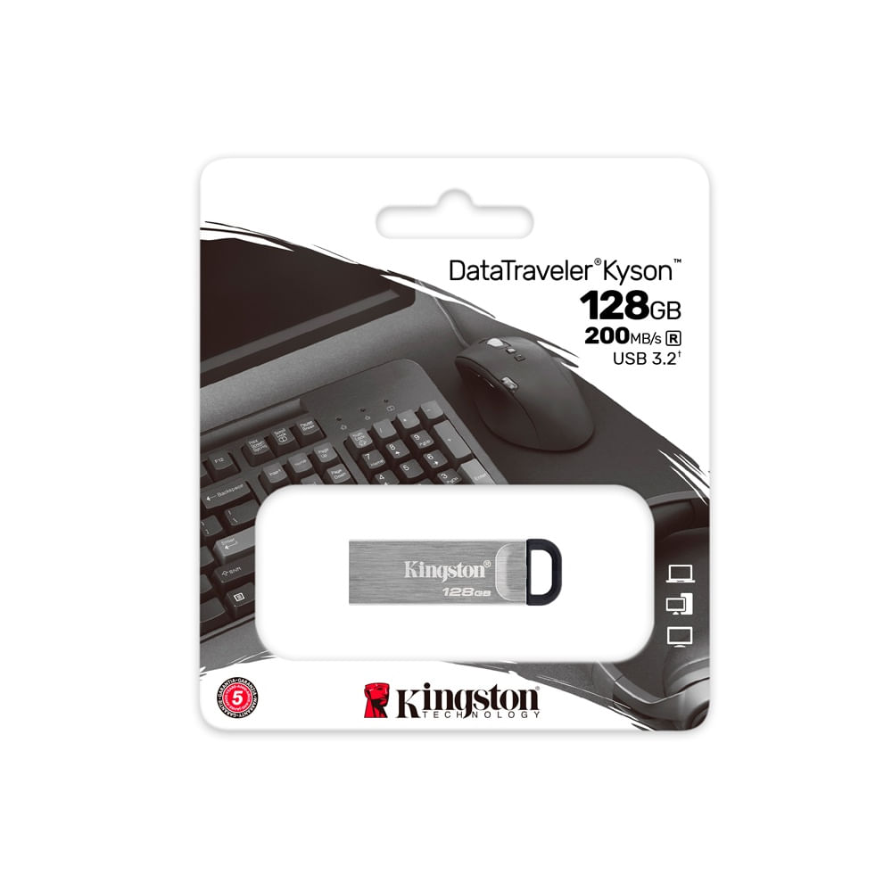 Kingston DataTraveler Kyson 128GB - USB 3.2 Plata - Velocidades de hasta 200MB/s lectura y 60MB/s e